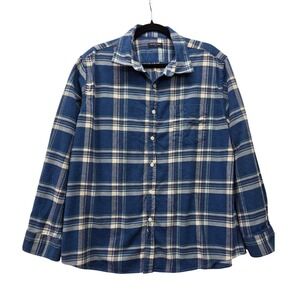 Double Pump Mens XL Blue Plaid Flannel Button Down Shirt 100% Cotton Long Sleeve